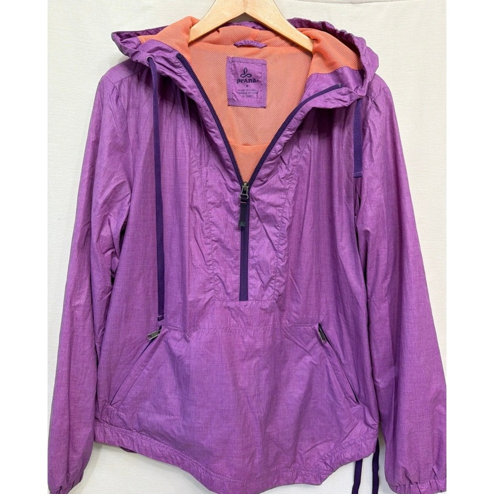 PrAna Purple Anorak Windbreaker Medium Orange Mesh Lined Hiking Jacket